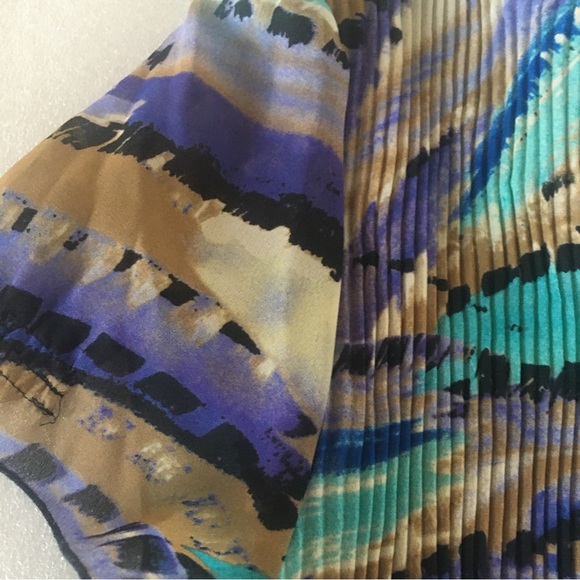 Nicola Multicolor Stretchy Top-Pleated-Puffy Sleeve-M- Sequins-Purple Brown Teal - Picture 15 of 15
